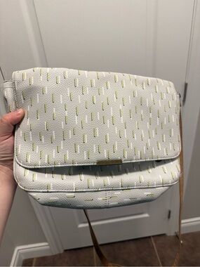 thirty-one White Crossbody Bag with Lime Stitching